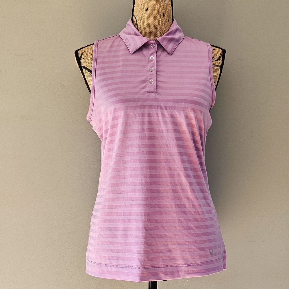 Callaway Pink Striped Sleeveless Polo Tank Top